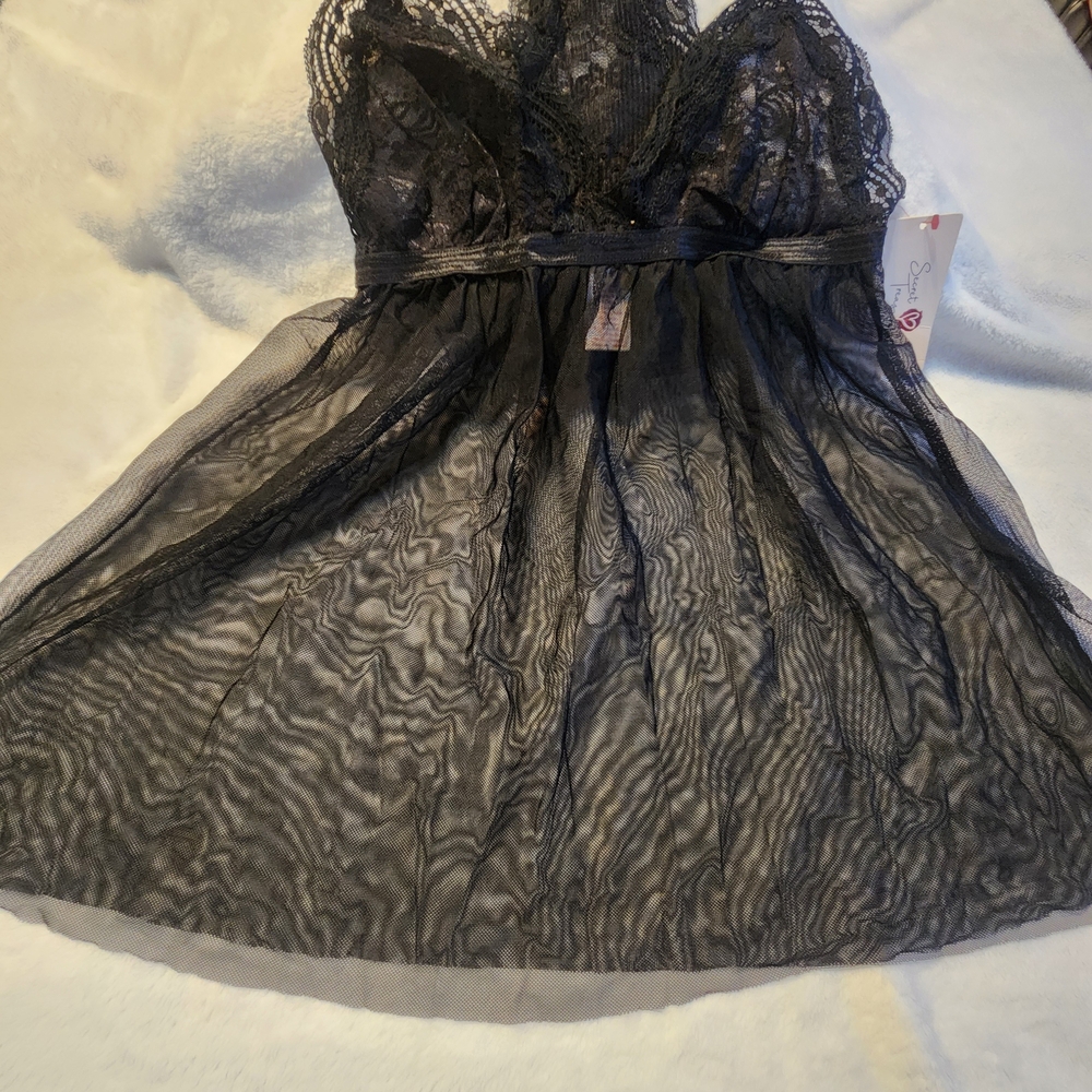 Secret Treasures Black Sheer Lace Chemise